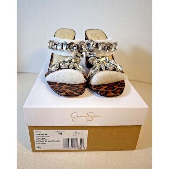 Jessica Simpson Leopard Jewel Embellished Block-Heel Dress Sandals Women’s 7 M - Picture 1 of 12